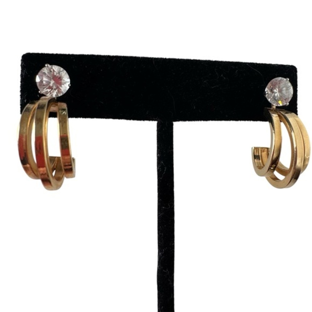 Zales 14k yellow gold triple hoop earring jacket for diamond or pearl studs